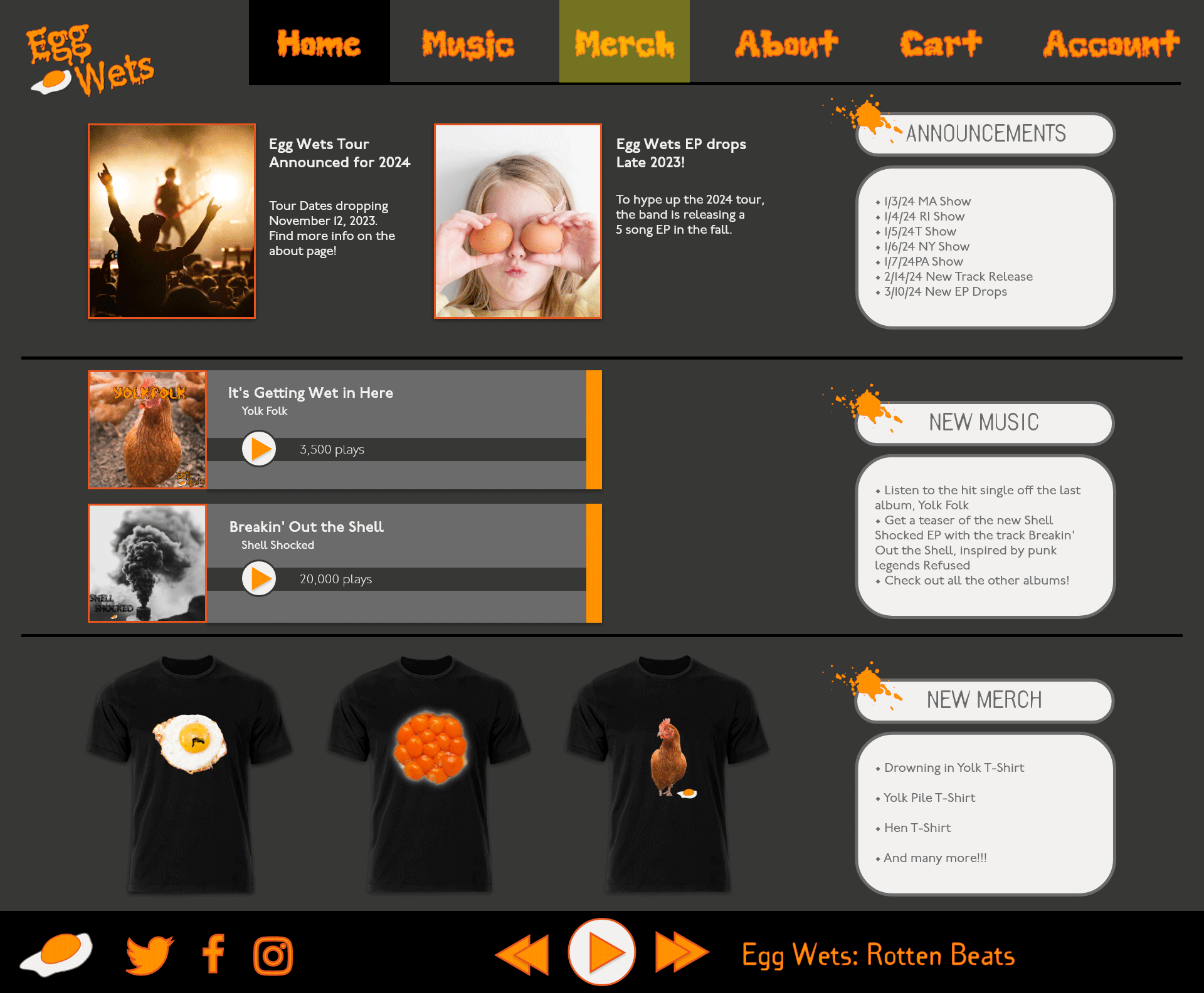 GIF showing user flow to purchase a piece of merchandise through the Egg Wets website.
