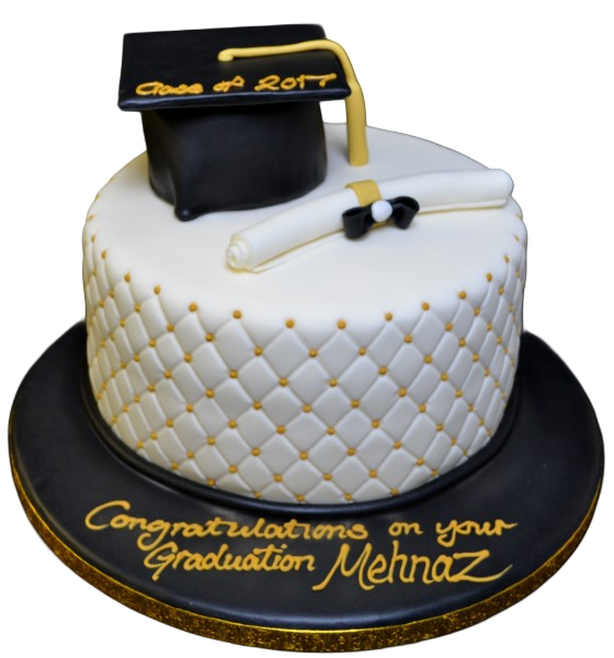Luxurious quilted graduation cake featuring a mortar board and scroll design. Perfect for celebrating academic achievements in style.