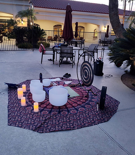 Various sound healing instruments at the pool at Las Palmas
