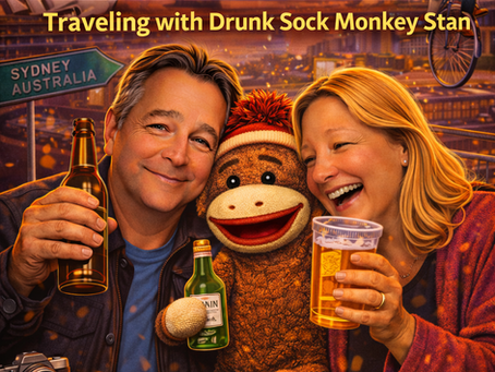 🙈Travel with a Drunk Sock Monkey. On the Bar Fly Podcast Episode 2