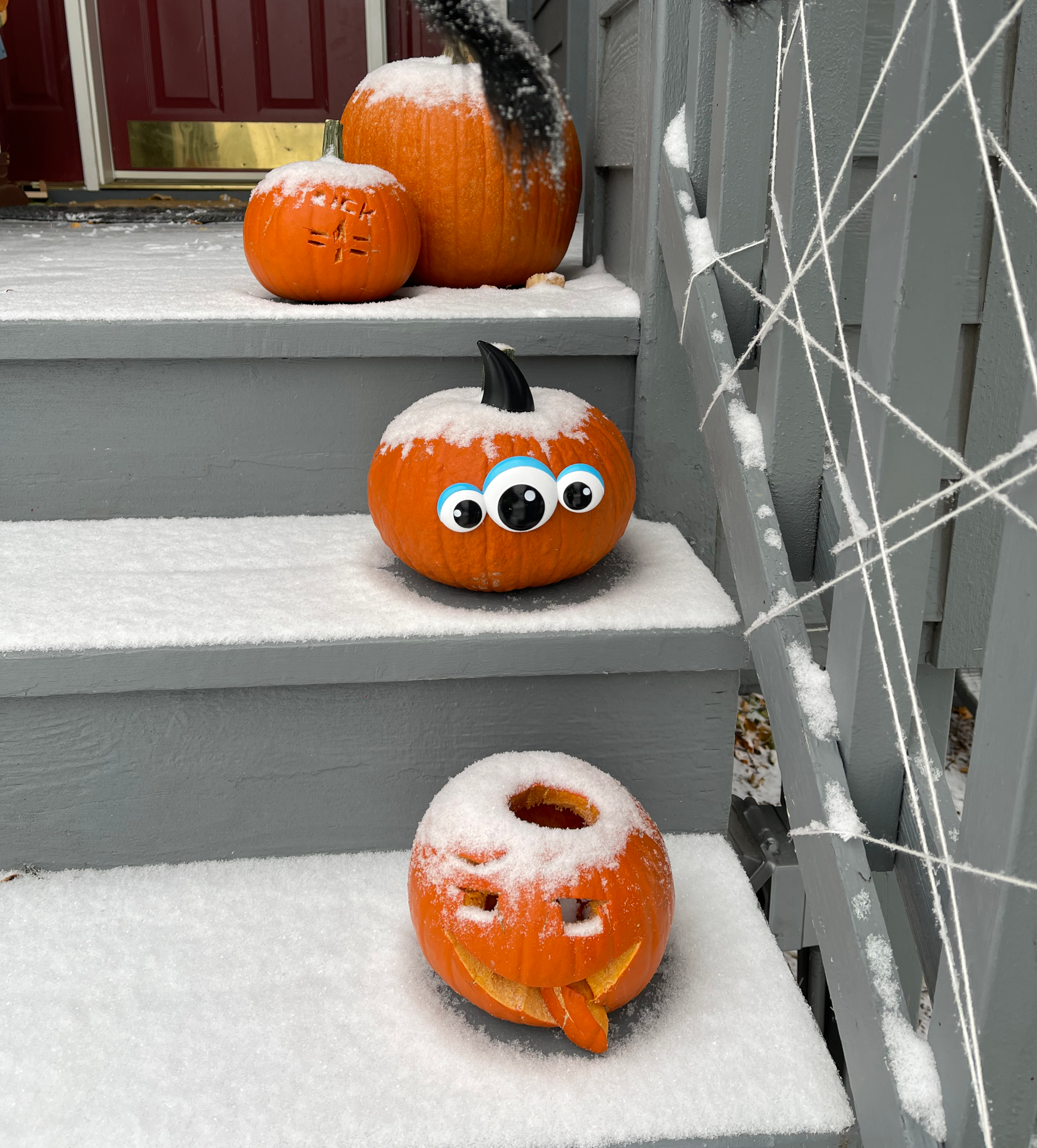 Jack o lanterns in the snow
