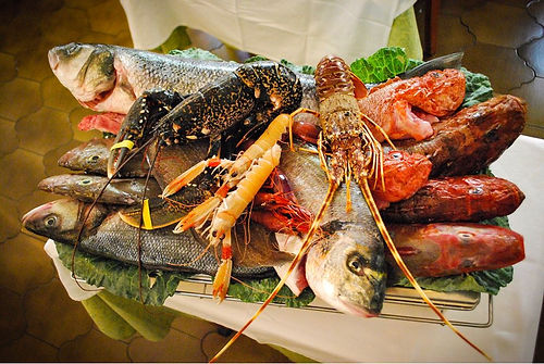 Dorada, langosta, bogavante, lubina, salmonetes, langostinos frescos