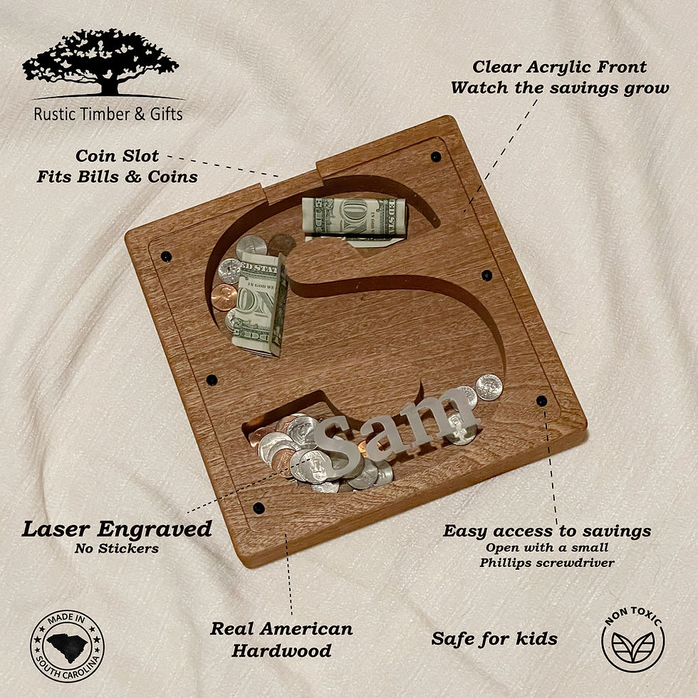 Thumbnail: Wooden Piggy Bank – Solid Wood Letter Bank – Personalized Nursery Decor