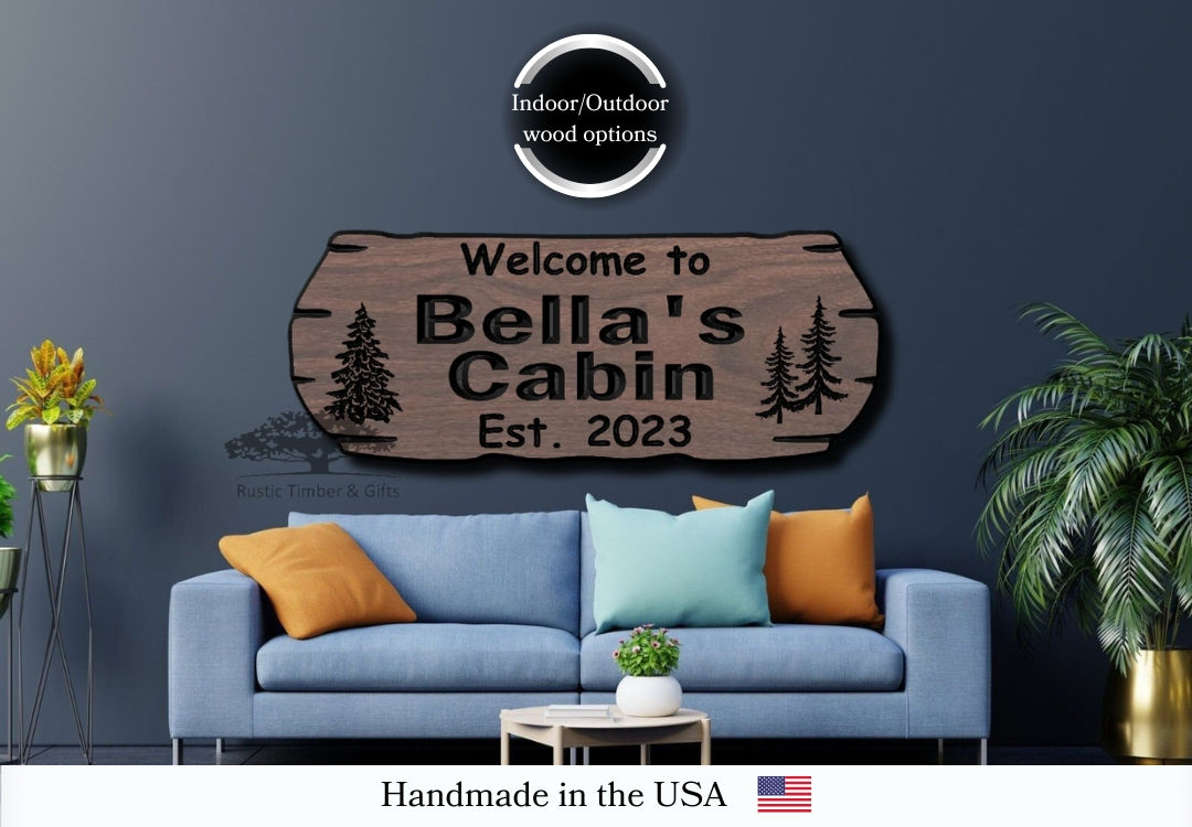 Outdoor Wood Sign, Custom Carved Sign, Pine Trees, Camp Sign