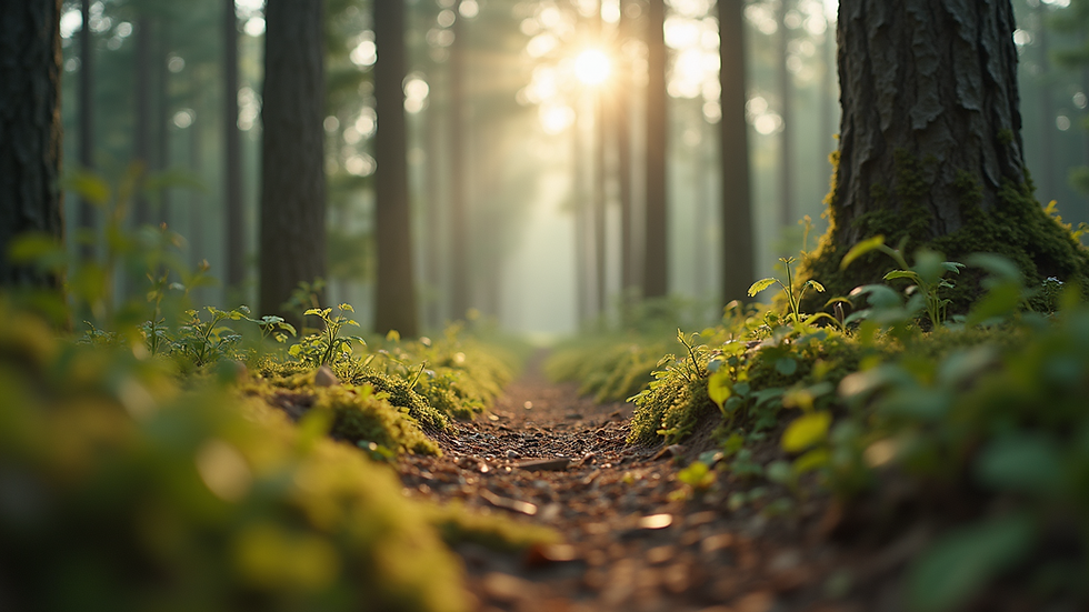 Eye-level view of a whimsical forest landscape