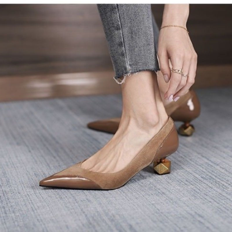 Women Shoes Mid Heel Special-shaped Heels Pointed Shallow Single Shoes Lady Leis