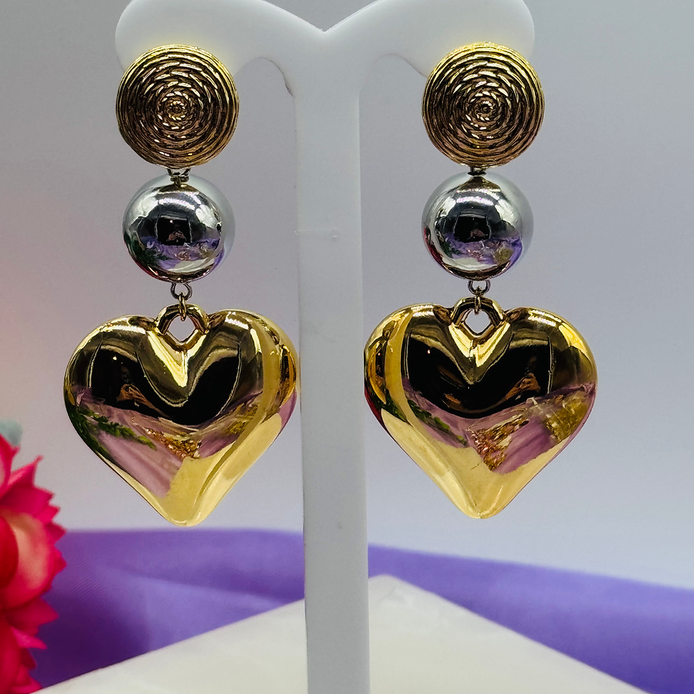 Aretes Corazón Bicolor Largos