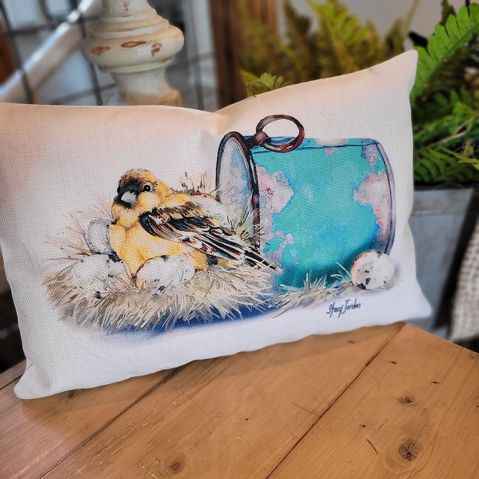 Thumbnail: Yellow Bird Rusty Bucket Lumbar Pillow Cover