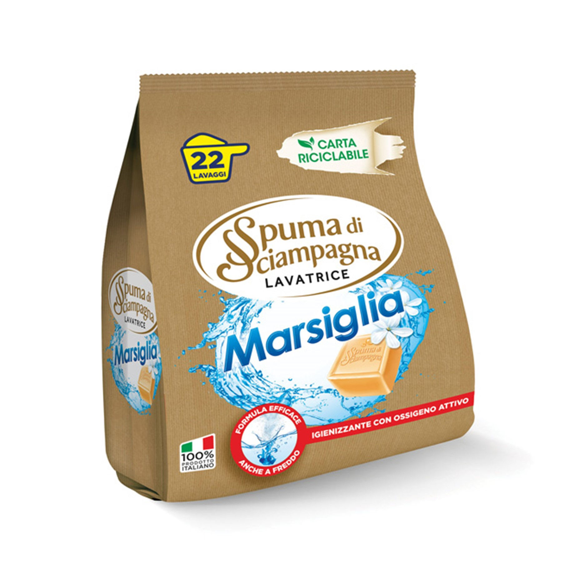 Spuma di Sciampagna Lavatrice in Polvere Sacco Marsiglia 22 Lavaggi