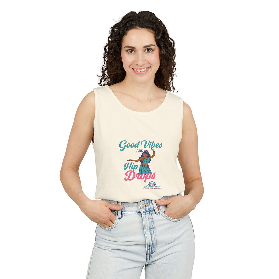 Thumbnail: Tank Top — "Good Vibes and Hip Drops" Graphic Tank for Dance, Beach & Summer