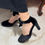 Thumbnail: CHAN€L Black Velvet Slingback Sandals 