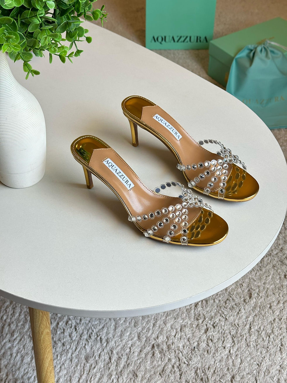 Thumbnail: AQU@ZZURA Embellished Tequila Leather Mules Sandals