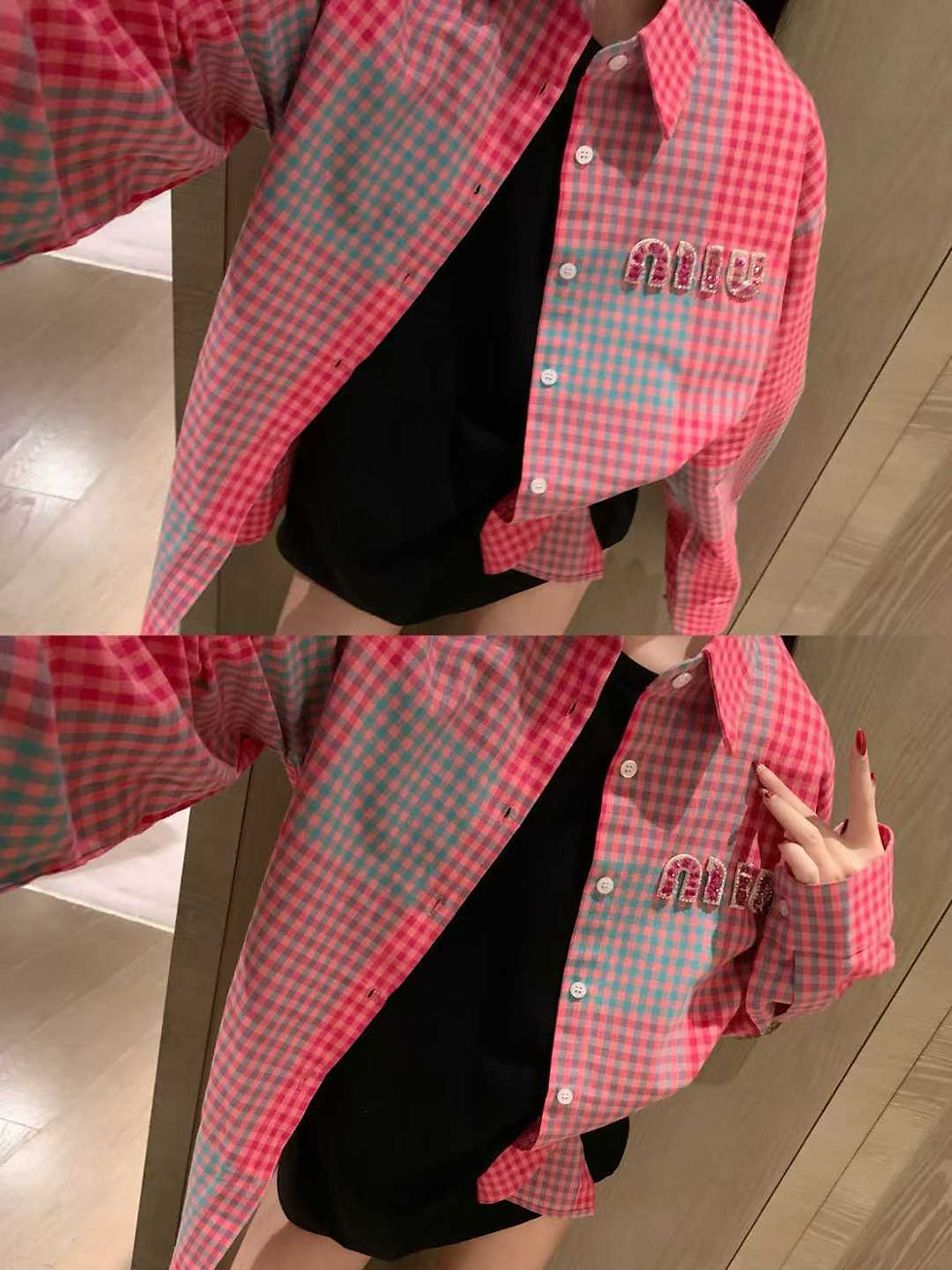 الصورة المصغرة: M!U M!U Plaid Long Sleeve Soft Summer Shirt