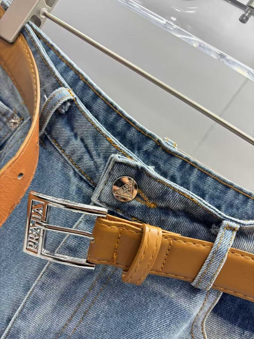 Thumbnail: PR@DA Women Retro Washed Wide Leg High Rise Denim Pants