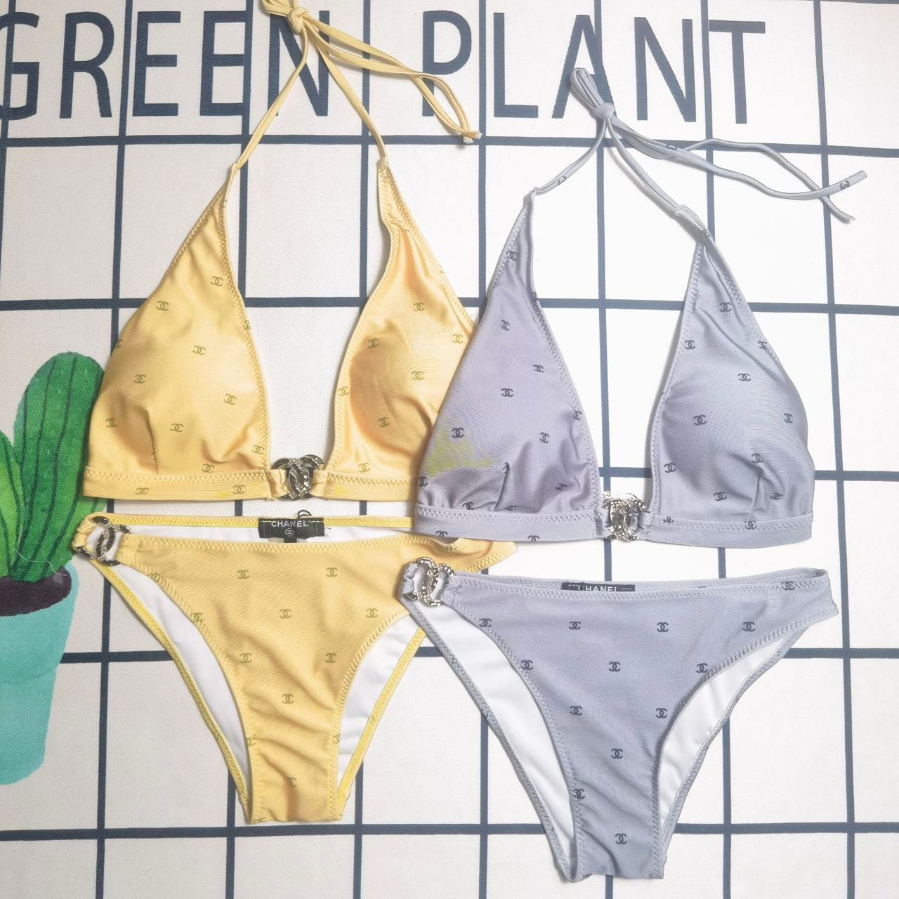 CHAN€L CC Logo Two-Piece Nylon Bikini Set