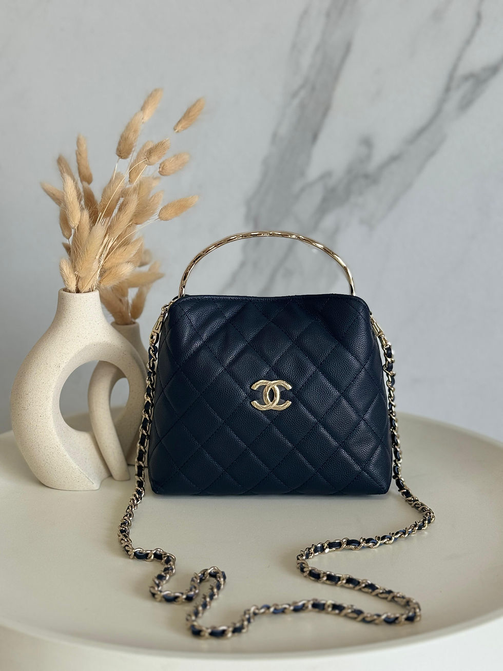 Thumbnail: CHAN€L Bowling Bag Quilted Aged Calfskin Satchel Bag