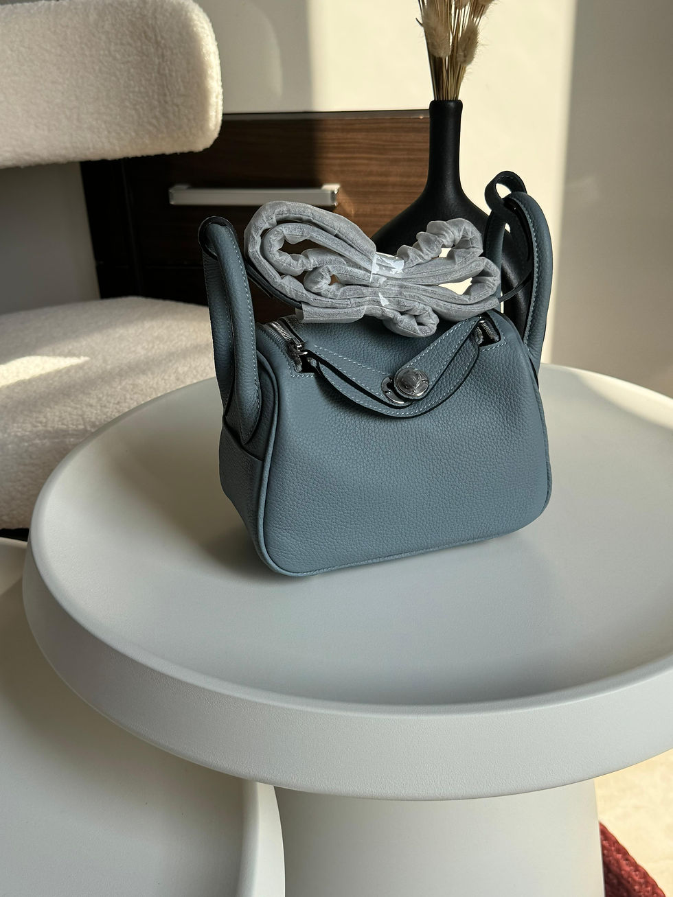 الصورة المصغرة: H€RM€S Mini Lindy Cuivre Taurillon Clemence Maxi Quadrille with Gold Hardware