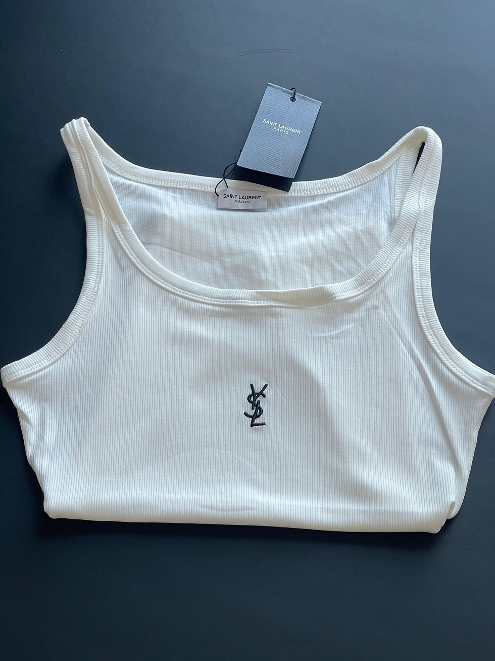 Thumbnail: SAINT LAUR*NT Logo -embroidered ribbed cotton tank