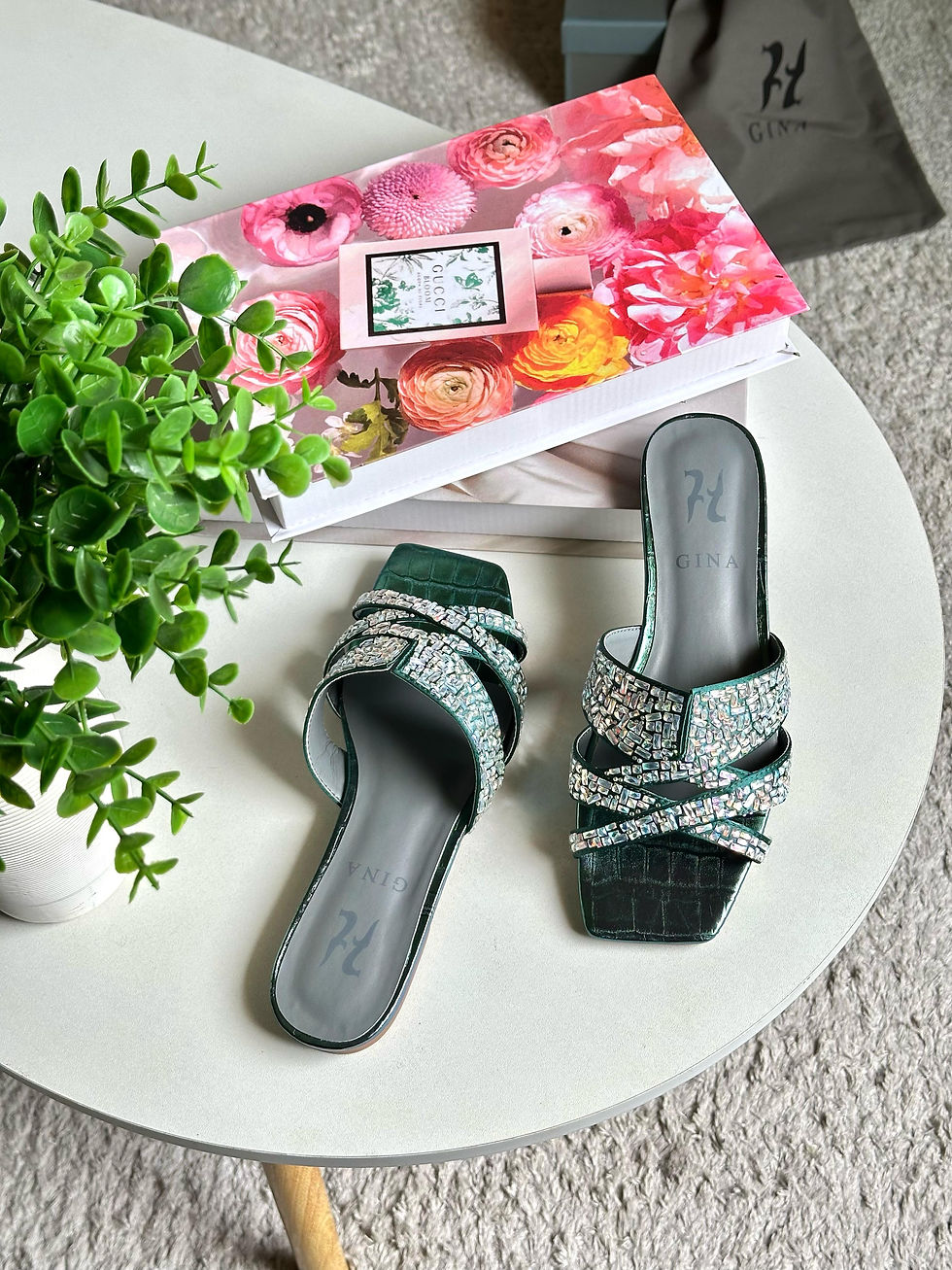 Thumbnail: G!Na Crystal Embellished Leather Loren Flat Sandals 