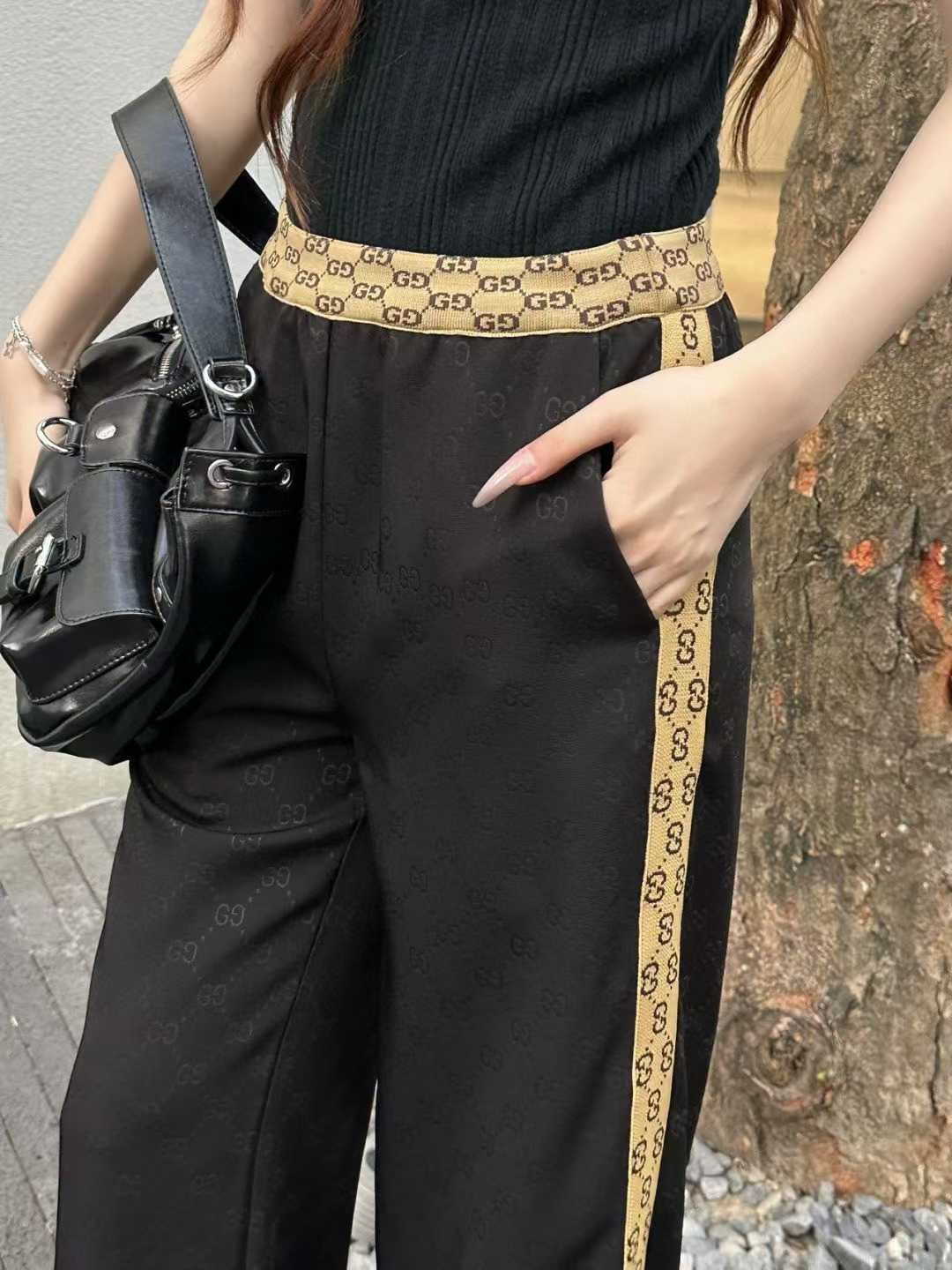 GUCC! Wide Leg GG Logo Women Black Track Pants