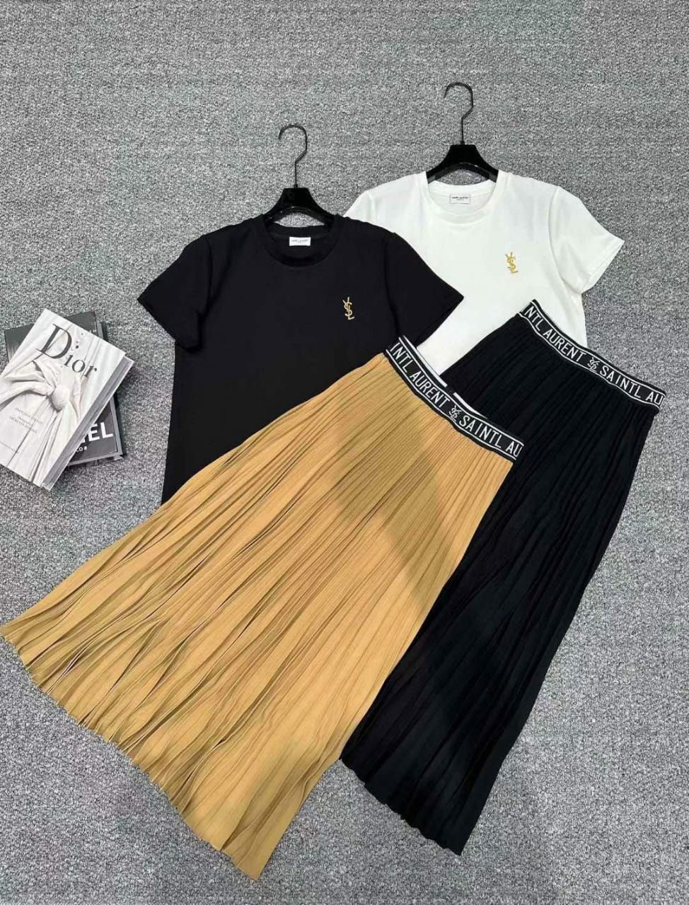Thumbnail: YSL  Satin Pleated Mid-Length Skirt & Shirt