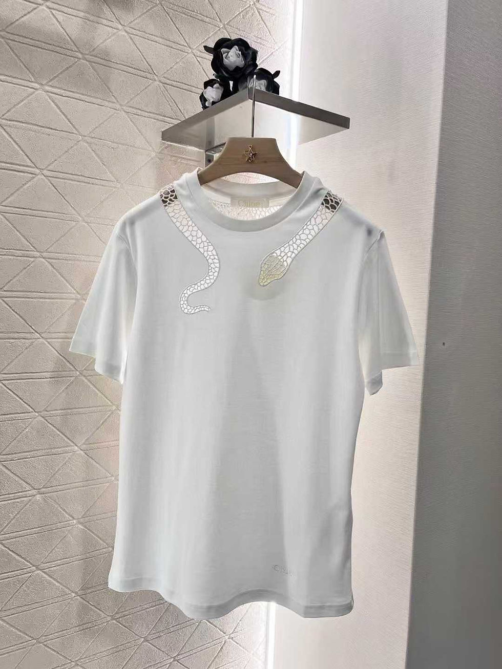 الصورة المصغرة: CHLO€ Crochet-trimmed cotton-jersey T-shirt