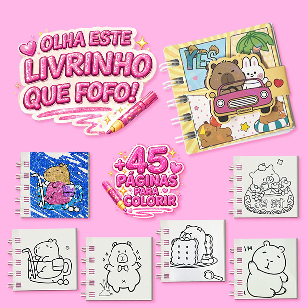 Miniatura: KIT CAPIVARA COM ROUPINHA + LIVRINHO PARA COLORIR + CANETINHAS COM GLITER