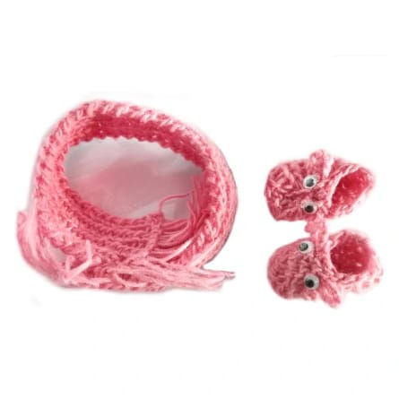 SAPATINHO DE TRICÔ SALMÃO COM CACHECOL TAMANHO PEQUENO