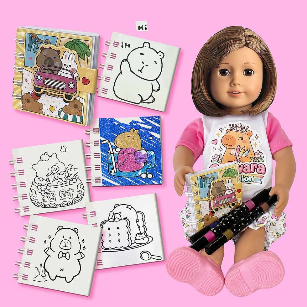 Miniatura: KIT CAPIVARA COM ROUPINHA + LIVRINHO PARA COLORIR + CANETINHAS COM GLITER