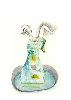 Femme carafe. Dessin et collage.