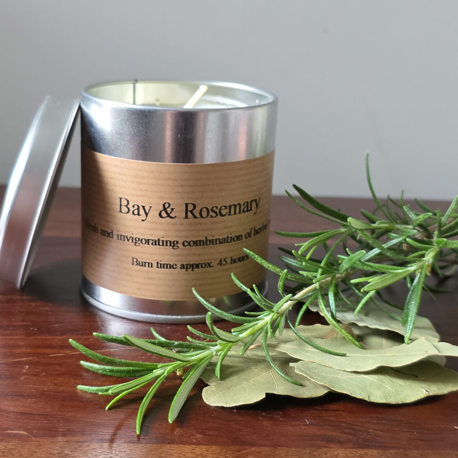 bay and rosemary scented candle