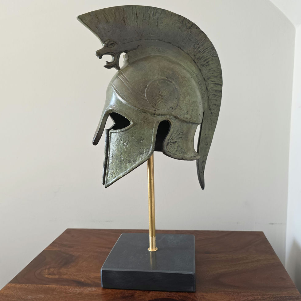 large bronze helmet with griffin crest