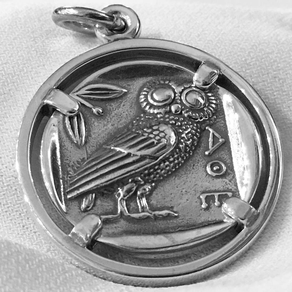 owl and Athena coin pendant (large)