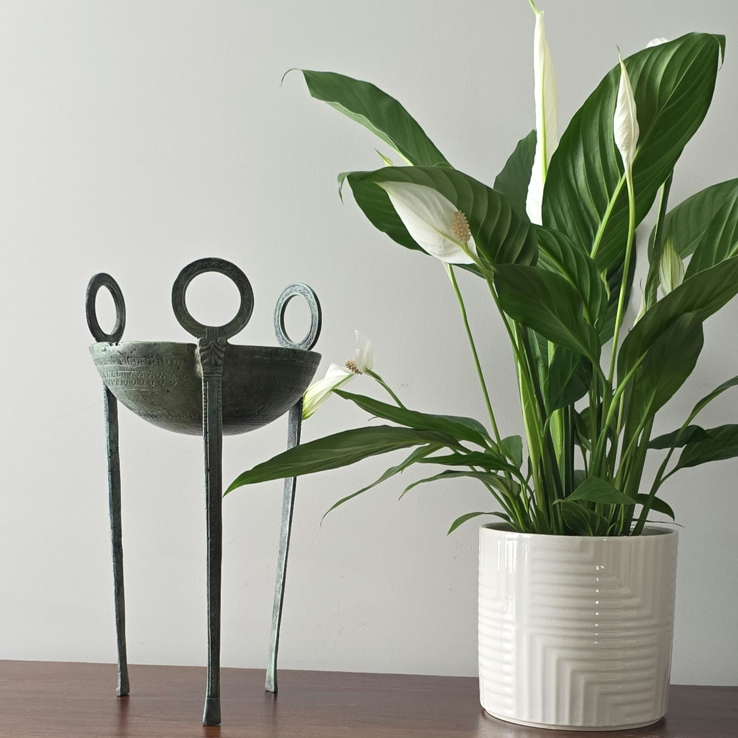 large bronze tripod with plain handles