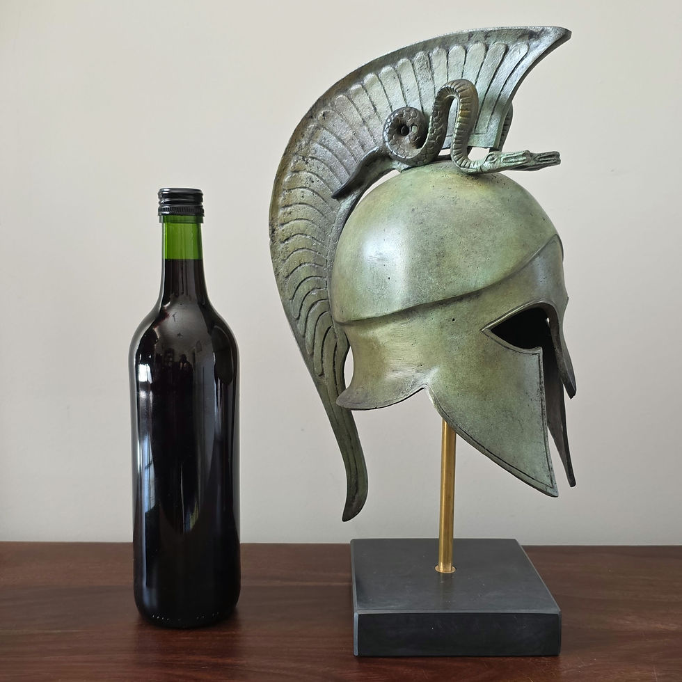 Thumbnail: large bronze helmet with twin serpents crest