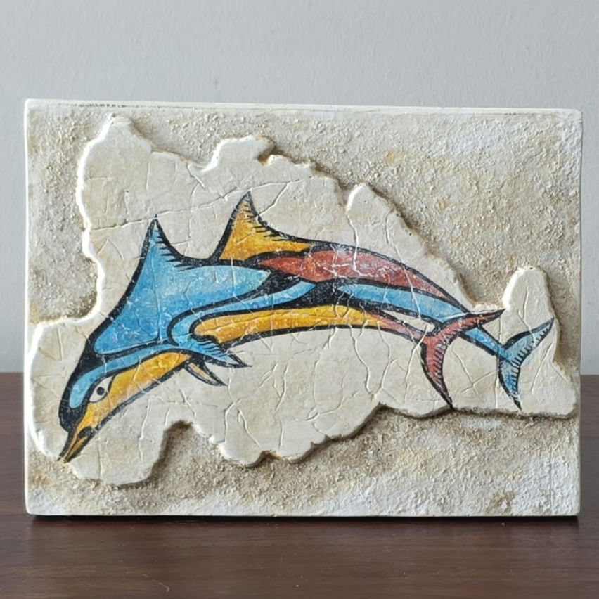 Minoan Flotilla Frieze fresco tile with twin dolphins