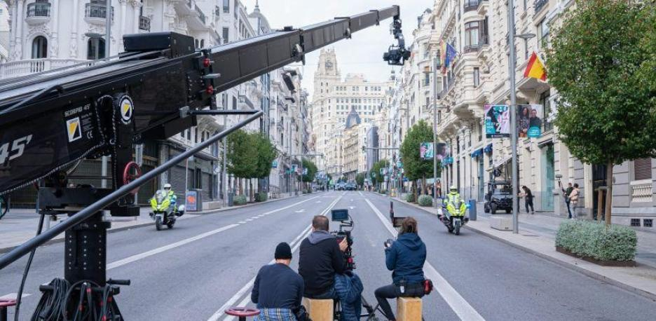 Imagen de archivo del rodaje de una película en la Gran Vía en Madrid. (Europa Press)
