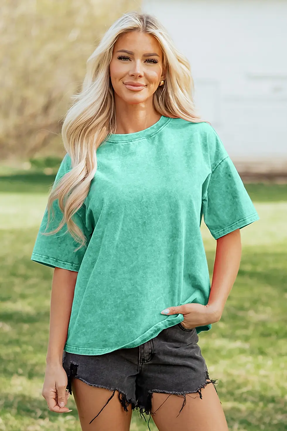 Thumbnail: Solid Color Cotton Mineral Washed Oversize Tee