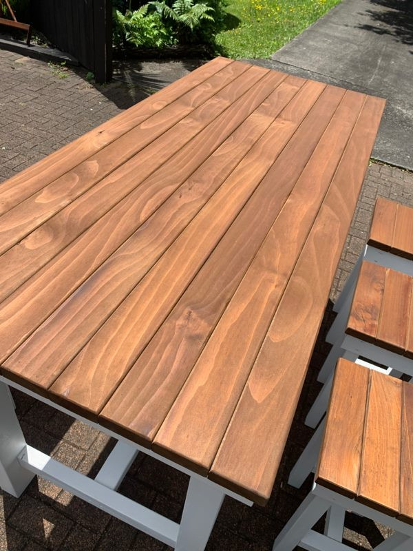 Thumbnail: 7 Piece White/Walnut Outdoor Bar Leaner and Stool Set 1800mm