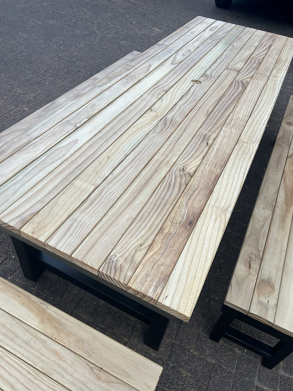 Thumbnail: 5 Piece Natural/Black Outdoor Pine Timber Dining Table Set 2600mm