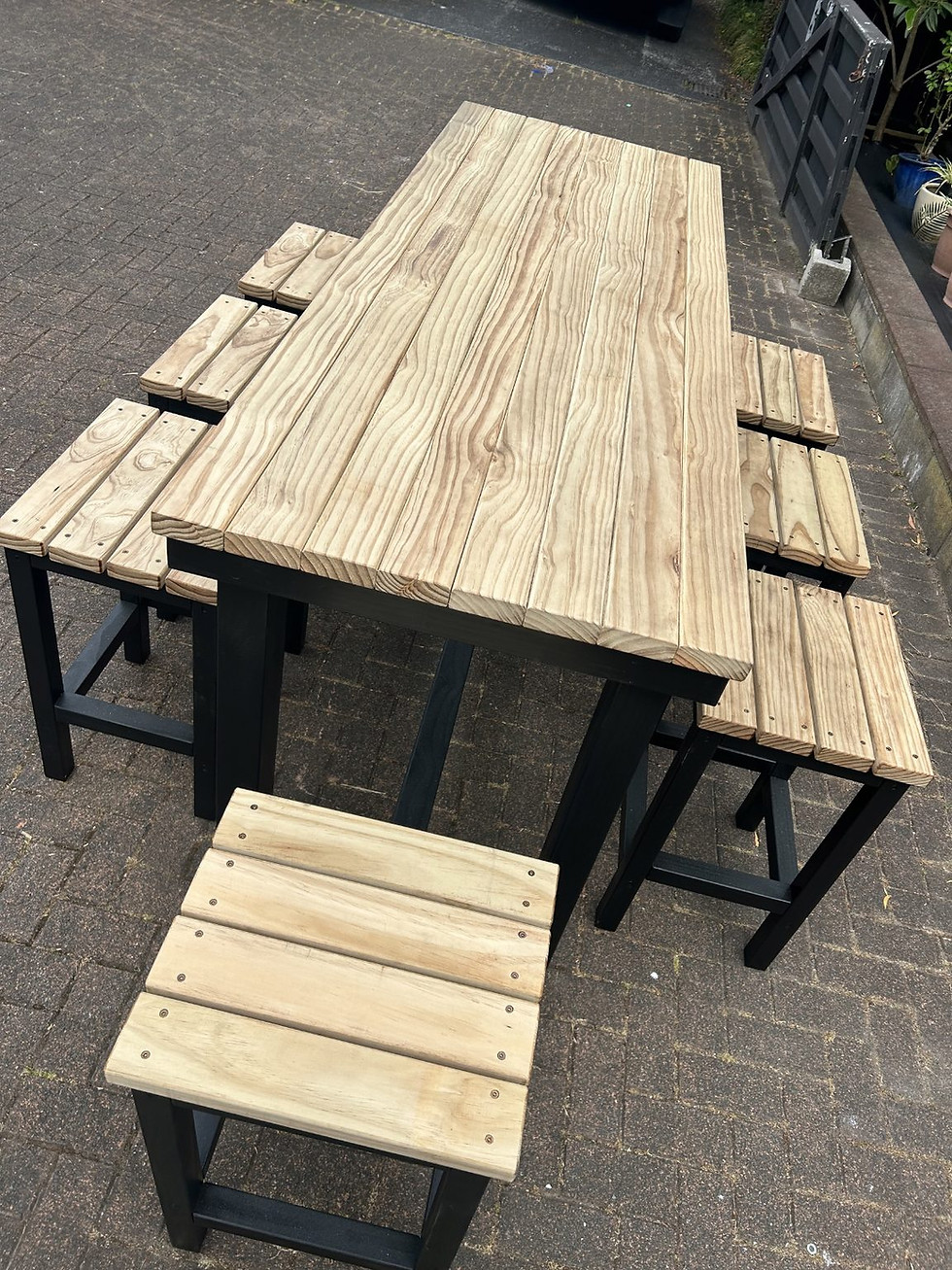 Thumbnail: 9 Piece Black Japan Pine Outdoor Bar Leaner and XL Stool Set 2000mm
