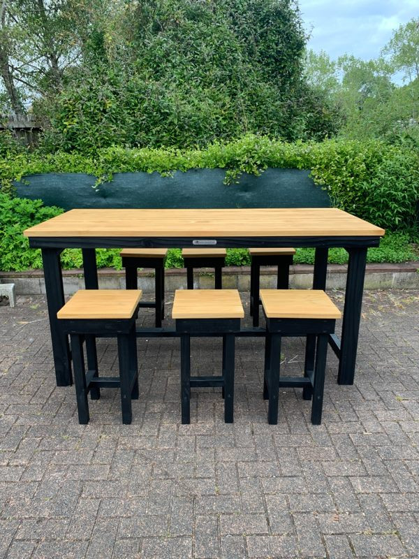 Thumbnail: 7 Piece Amber/Black Outdoor Bar Leaner and Stool Set 2000mm