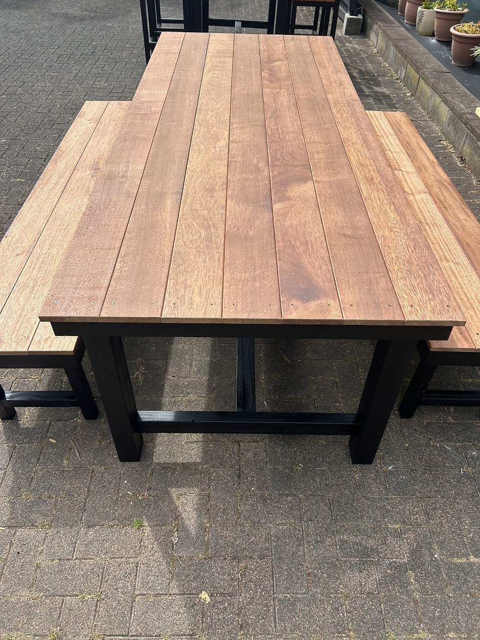 Thumbnail: 3 Piece Kwila / Pine Outdoor Dining Table Set 2400mm