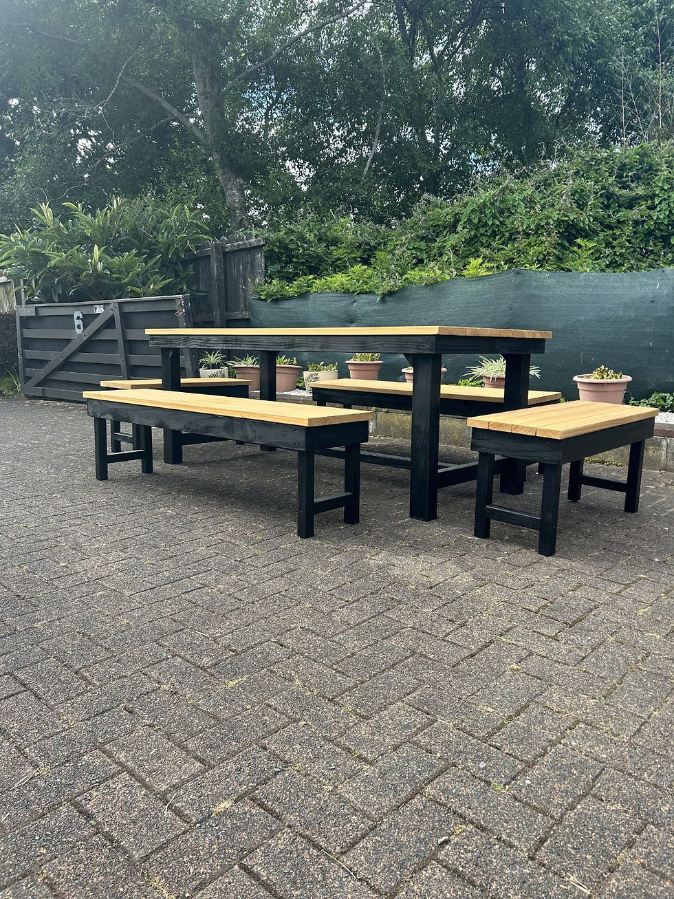 Thumbnail: 5 Piece Black/GoldOutdoor Pine Timber Dining Table Set 2200mm