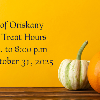 Text on a yellow background with three pumpkins