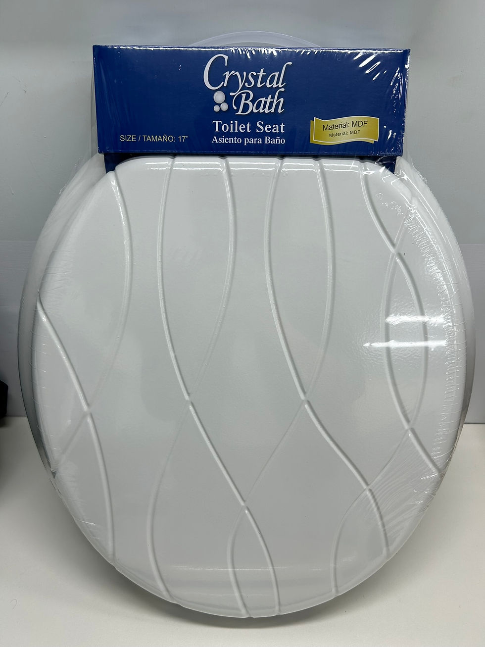 Thumbnail: ROUND CARVED MOLDED WOOD TOILET SEAT WITH PLASTIC HINGES-STRIPE