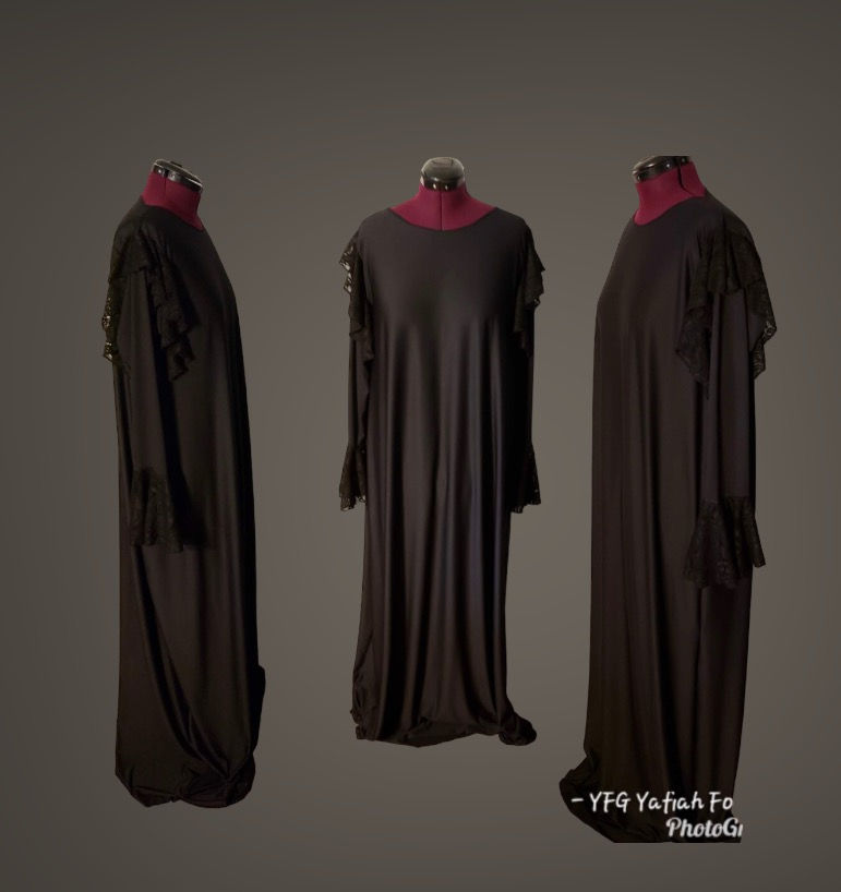 Black A line with Lace Bell Shoulders and Cuffs