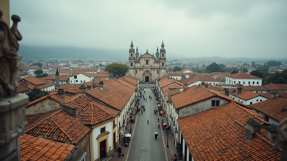 Vista panorâmica de cidade histórica com arquitetura colonial