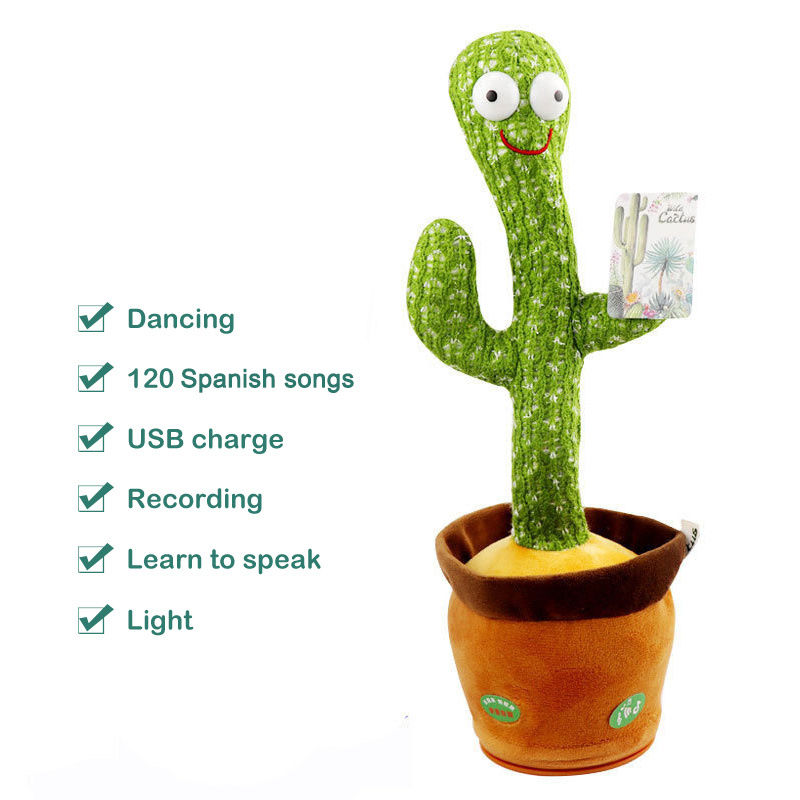 Plush Dancing Cactus Repeat What You Said Kids Stuffed Toys Singing Spanish