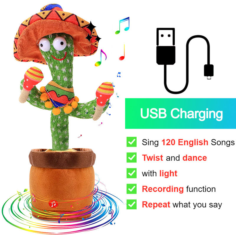 Dancing Cactus Toy Repeat What You Said 60/120 Songs Bluetooth Cactus Twisti